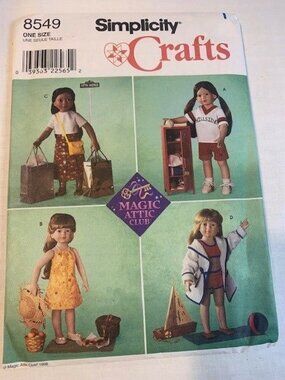 Simplicity Crafts Magic Attic Club Doll Clothes Pattern 8549 Size 18" Dolls 1998